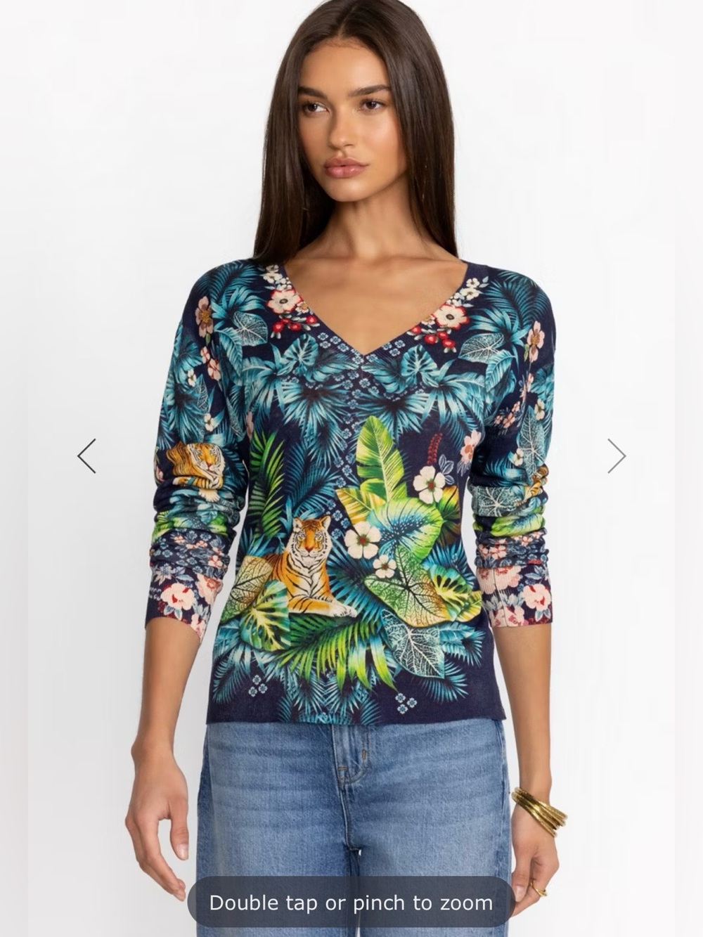 JOHNNY WAS tiger silk/linen pullover blouse-size medium NWOT